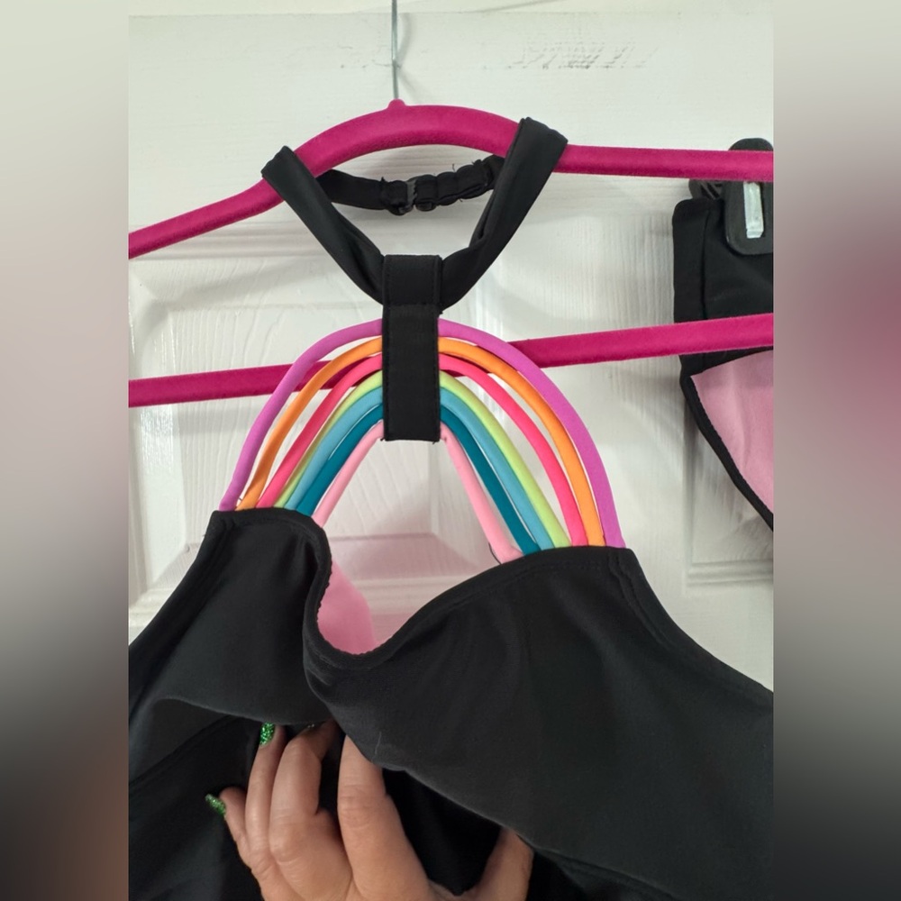 Justice Black Bikini with Rainbow Straps